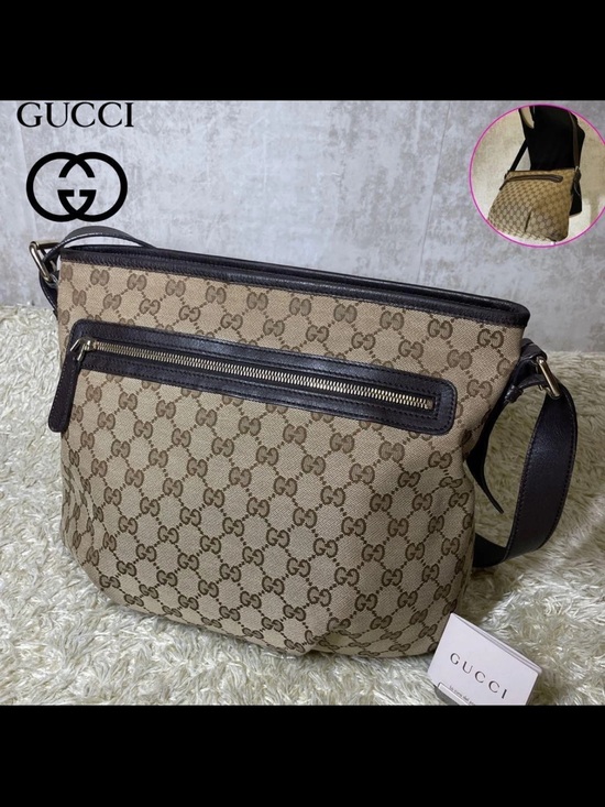 Gucci Handbags - Gucci Beige/Tan GG Monogram Crossbody Bag with Dark Brown Trim